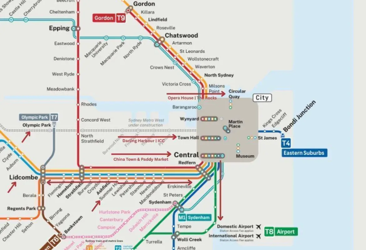 China Town & Paddy Market Sydney Train Map